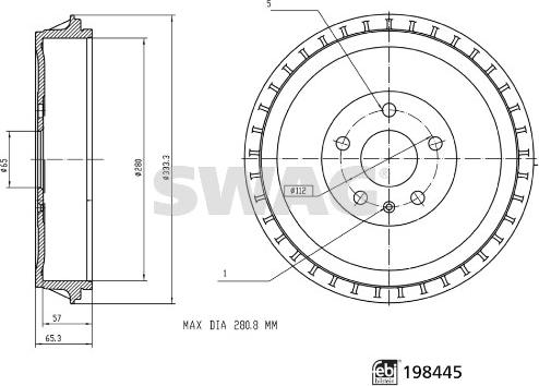 Swag 33 11 3020 - Гальмівний барабан autocars.com.ua