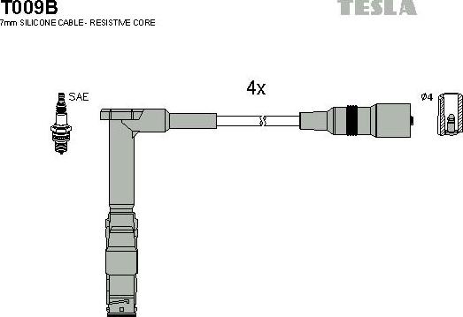 TESLA T009B - Комплект проводов зажигания avtokuzovplus.com.ua