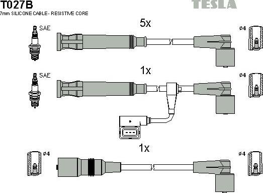 TESLA T027B - Комплект проводів запалювання autocars.com.ua