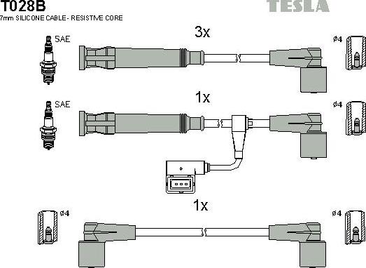 TESLA T028B - Комплект проводів запалювання autocars.com.ua