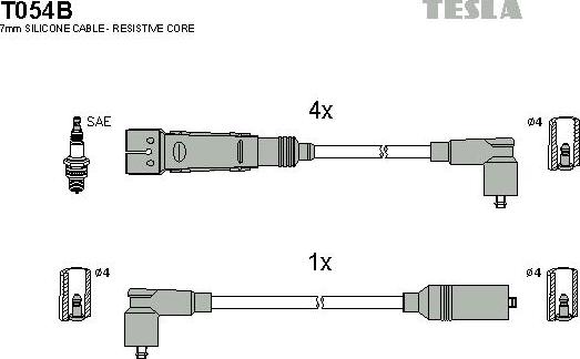 TESLA T054B - Комплект кабелiв запалювання autocars.com.ua