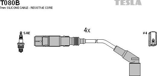 TESLA T080B - Комплект проводів запалювання autocars.com.ua