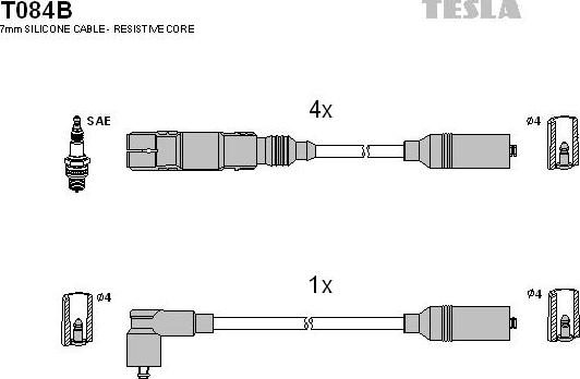 TESLA T084B - Комплект проводів запалювання autocars.com.ua