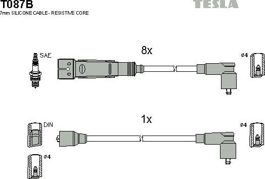 TESLA T087B - Комплект проводів запалювання autocars.com.ua