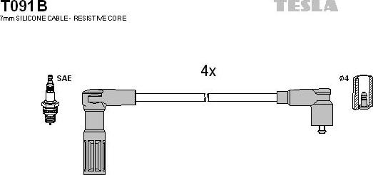 TESLA T091B - Комплект проводов зажигания avtokuzovplus.com.ua