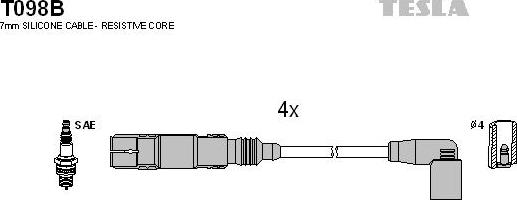 TESLA T098B - Комплект проводов зажигания avtokuzovplus.com.ua