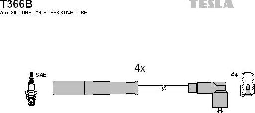 TESLA T366B - Комплект проводів запалювання autocars.com.ua