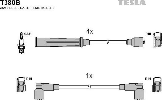 TESLA T380B - Комплект проводов зажигания avtokuzovplus.com.ua