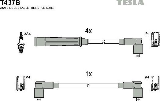 TESLA T437B - Комплект кабелiв запалювання autocars.com.ua