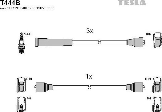 TESLA T444B - Комплект проводов зажигания avtokuzovplus.com.ua