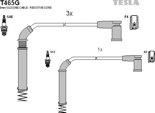 TESLA T465G - Комплект проводов зажигания avtokuzovplus.com.ua