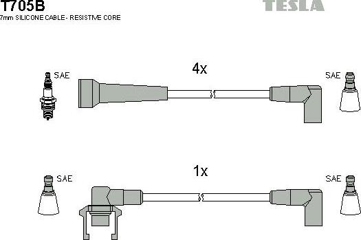 TESLA T705B - Комплект проводов зажигания avtokuzovplus.com.ua