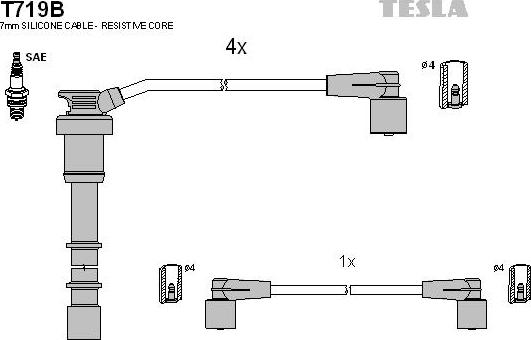 TESLA T719B - Комплект проводів запалювання autocars.com.ua