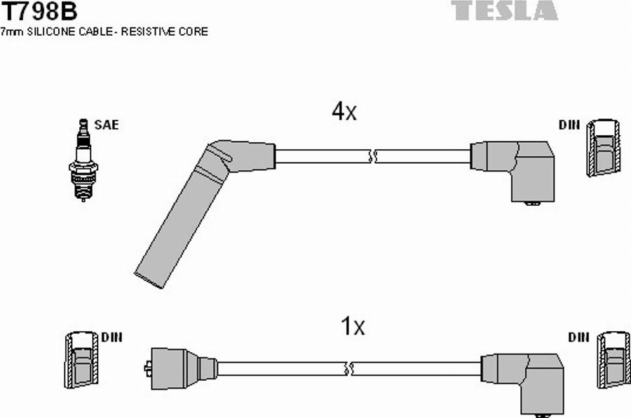 TESLA T798B - Комплект проводов зажигания avtokuzovplus.com.ua