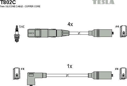 TESLA T802C - Комплект кабелiв запалювання autocars.com.ua