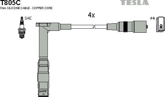 TESLA T805C - Комплект проводів запалювання autocars.com.ua
