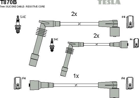 TESLA T870B - Комплект проводів запалювання autocars.com.ua