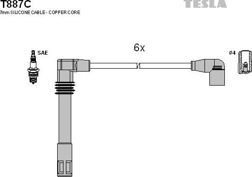 TESLA T887C - Комплект проводів запалювання autocars.com.ua