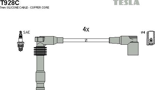 TESLA T928C - Комплект проводів запалювання autocars.com.ua