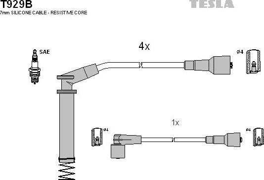 TESLA T929B - Комплект проводів запалювання autocars.com.ua