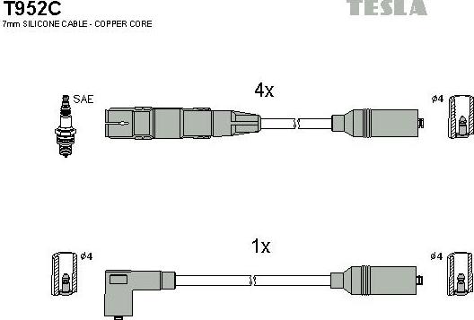 TESLA T952C - Комплект проводів запалювання autocars.com.ua