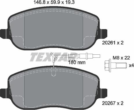 Textar 89008800 - Комплект гальм, дисковий гальмівний механізм autocars.com.ua