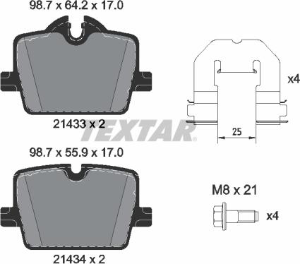 Textar 2143301 - Гальмівні колодки, дискові гальма autocars.com.ua