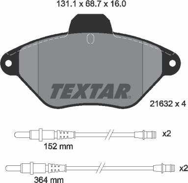 Textar 2163201 - Гальмівні колодки, дискові гальма autocars.com.ua