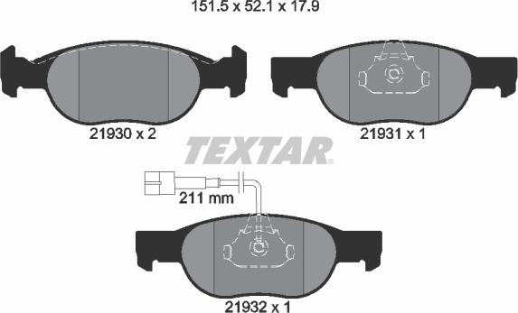 Textar 2193002 - Тормозные колодки, дисковые, комплект avtokuzovplus.com.ua