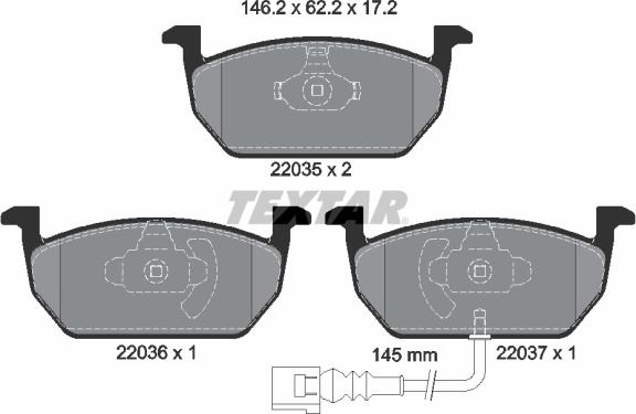 Textar 2203501 - Гальмівні колодки, дискові гальма autocars.com.ua