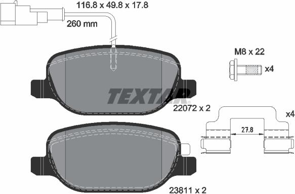 Textar 2207201 - Тормозные колодки, дисковые, комплект avtokuzovplus.com.ua