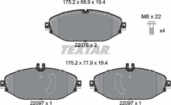 Textar 2207601 - Гальмівні колодки, дискові гальма autocars.com.ua