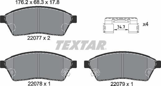 Textar 2207701 - Гальмівні колодки, дискові гальма autocars.com.ua