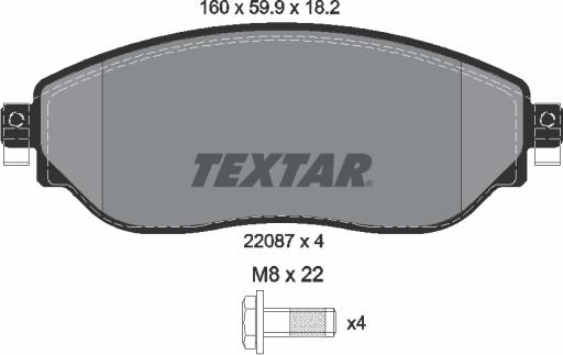 Textar 2208701 - Гальмівні колодки, дискові гальма autocars.com.ua