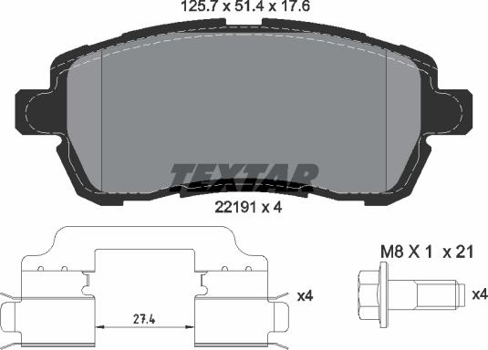 Textar 2219103 - Гальмівні колодки, дискові гальма autocars.com.ua