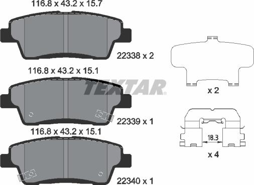 Textar 2233801 - Гальмівні колодки, дискові гальма autocars.com.ua