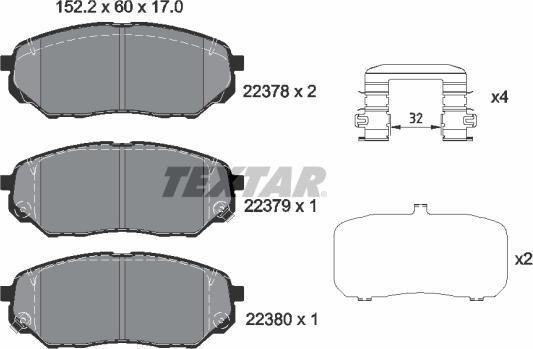 Textar 2237801 - Гальмівні колодки, дискові гальма autocars.com.ua