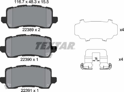 Textar 2238901 - Гальмівні колодки, дискові гальма autocars.com.ua