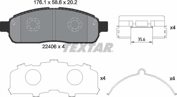 Textar 2240601 - Тормозные колодки, дисковые, комплект avtokuzovplus.com.ua