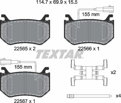 Textar 2256501 - Гальмівні колодки, дискові гальма autocars.com.ua