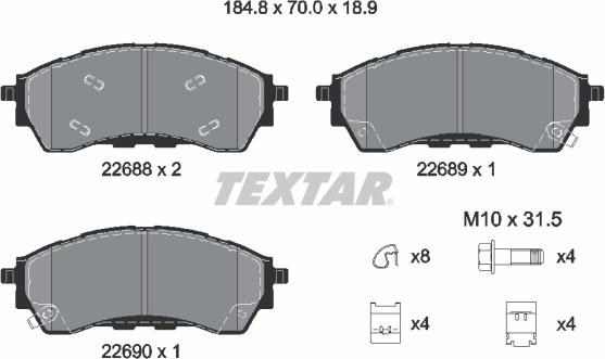 Textar 2268801 - Гальмівні колодки, дискові гальма autocars.com.ua