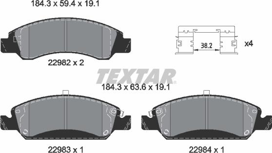 Textar 2298201 - Гальмівні колодки, дискові гальма autocars.com.ua