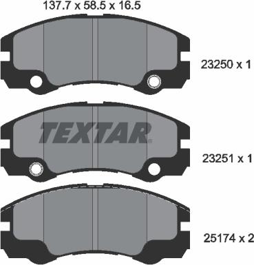 Textar 2325001 - Гальмівні колодки, дискові гальма autocars.com.ua