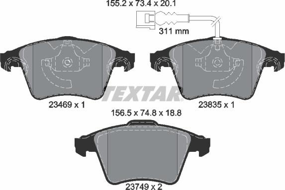 Textar 2346901 - Гальмівні колодки, дискові гальма autocars.com.ua