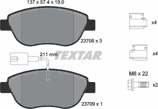 Textar 2370804 - Гальмівні колодки, дискові гальма autocars.com.ua