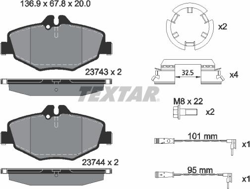 Textar 2374303 - Гальмівні колодки, дискові гальма autocars.com.ua