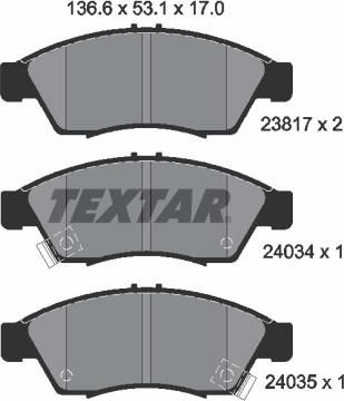 Textar 2381701 - Гальмівні колодки, дискові гальма autocars.com.ua
