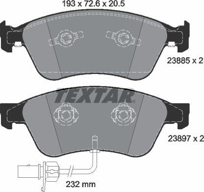 Textar 2388501 - Гальмівні колодки, дискові гальма autocars.com.ua