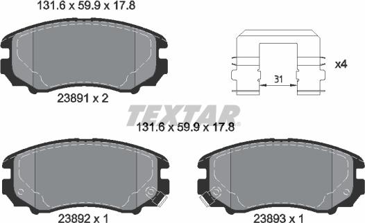 Textar 2389105 - Гальмівні колодки, дискові гальма autocars.com.ua