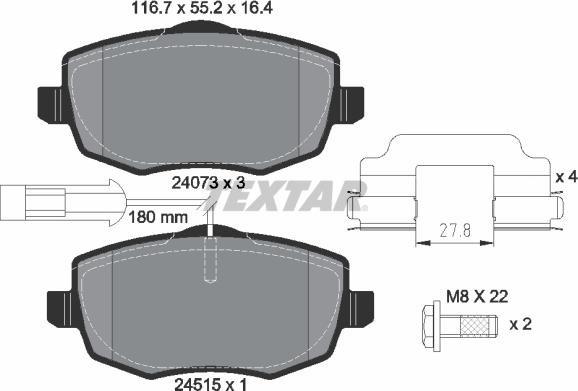 Textar 2407304 - Гальмівні колодки, дискові гальма autocars.com.ua